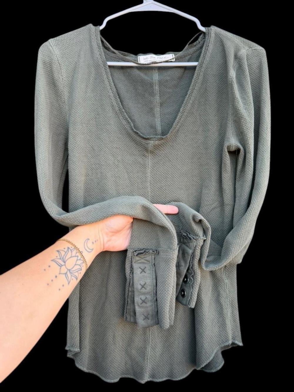 We The Free Olive Green Waffle Knit Long Sleeve Top